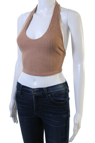 FP Beach Womens Cropped Striped Cotton Sleeveless Tank Brown Size L