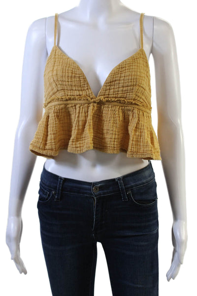Free People Womens Cropped Camisole V-Neck Tan 100% Cotton Boho Size L