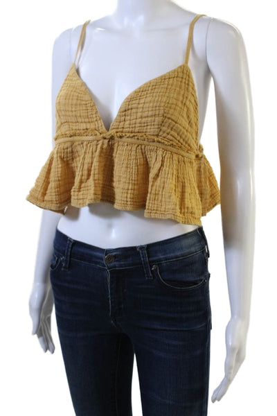 Free People Womens Cropped Camisole V-Neck Tan 100% Cotton Boho Size L
