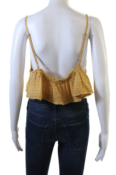 Free People Womens Cropped Camisole V-Neck Tan 100% Cotton Boho Size L