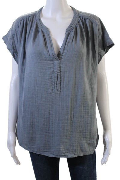 Velvet Womens Basic Gray V-Neck Short Sleeve Cotton Blouse Size M