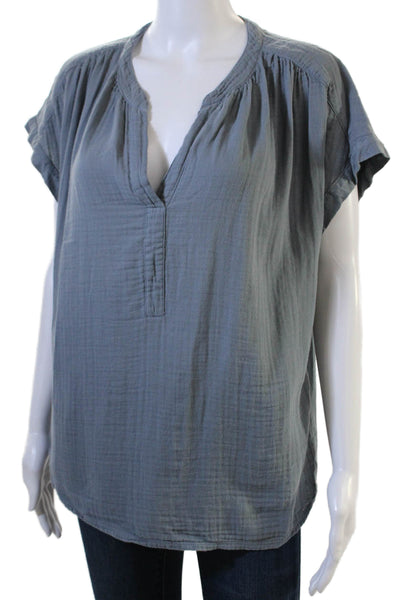 Velvet Womens Basic Gray V-Neck Short Sleeve Cotton Blouse Size M