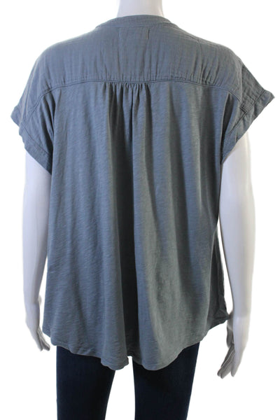 Velvet Womens Basic Gray V-Neck Short Sleeve Cotton Blouse Size M