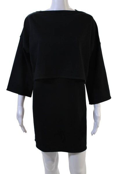 Worth New York Women Black Shift Tank Dress 3/4 Sleeve Zip Size 10