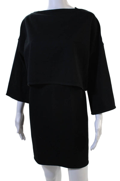 Worth New York Women Black Shift Tank Dress 3/4 Sleeve Zip Size 10