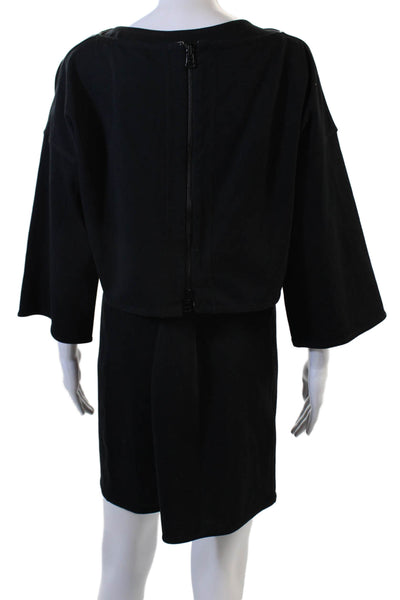 Worth New York Women Black Shift Tank Dress 3/4 Sleeve Zip Size 10