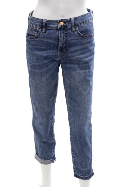 J Crew Women Cropped Straight Jeans Blue Mid Rise Button Size 29