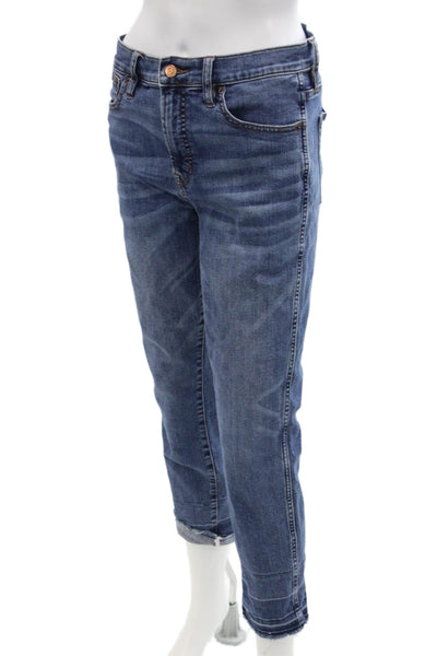 J Crew Women Cropped Straight Jeans Blue Mid Rise Button Size 29