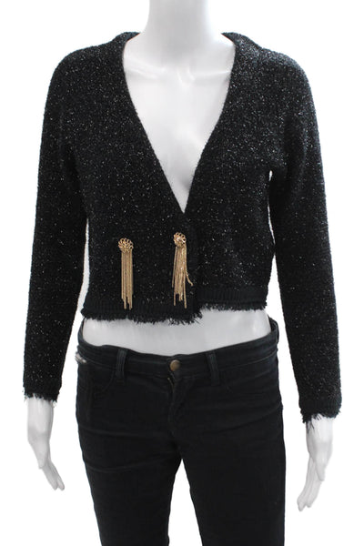 Zara Women Cardigan V-Neck Black Long Sleeve Snap 100% Polyester Gothic Size S