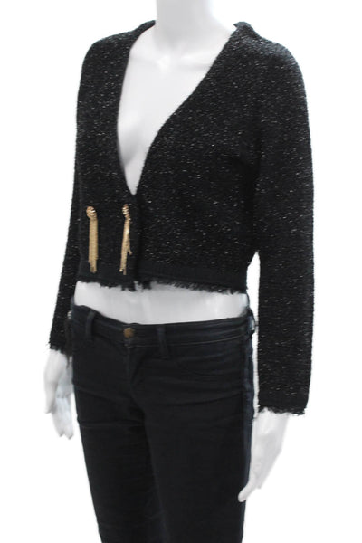 Zara Women Cardigan V-Neck Black Long Sleeve Snap 100% Polyester Gothic Size S
