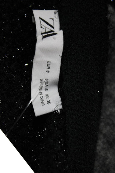 Zara Women Cardigan V-Neck Black Long Sleeve Snap 100% Polyester Gothic Size S