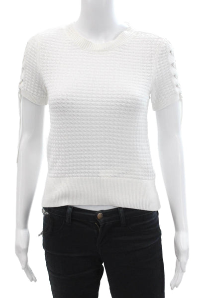 Rag & Bone Women White Cotton Pullover Lace-Up Crewneck Short Sleeve Size S