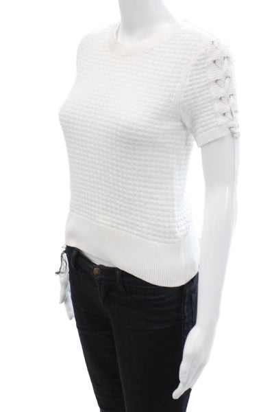 Rag & Bone Women White Cotton Pullover Lace-Up Crewneck Short Sleeve Size S