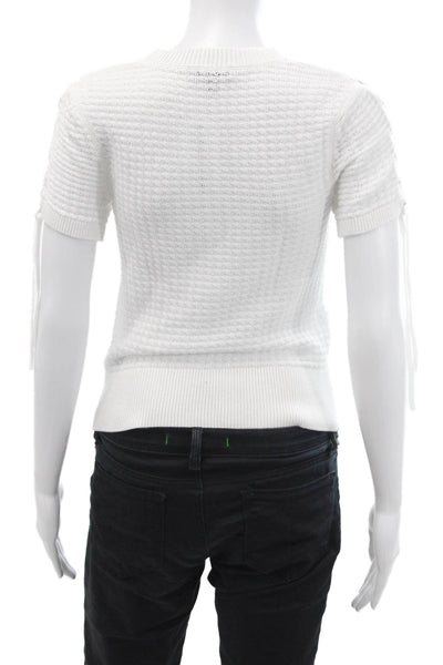 Rag & Bone Women White Cotton Pullover Lace-Up Crewneck Short Sleeve Size S