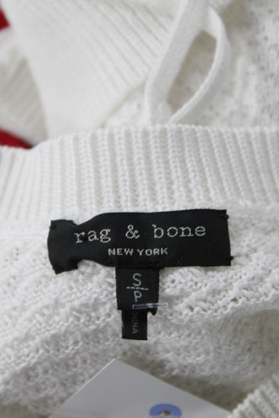 Rag & Bone Women White Cotton Pullover Lace-Up Crewneck Short Sleeve Size S