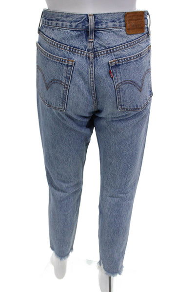 Levis Women Cropped Mom Jeans Blue Mid Rise Button 28 Inseam Size 26
