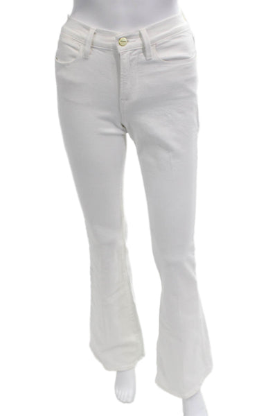 Frame Women White Button Solid 90s Cotton Blend Pants Size 25