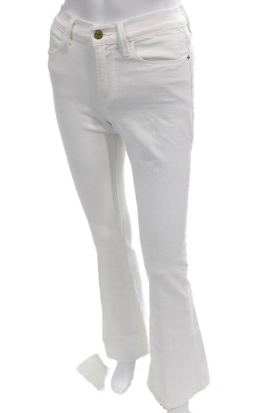 Frame Women White Button Solid 90s Cotton Blend Pants Size 25