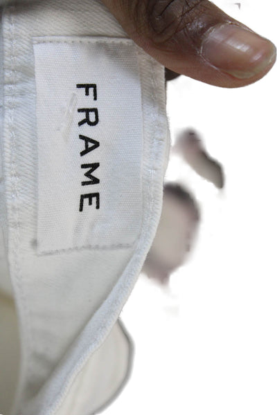 Frame Women White Button Solid 90s Cotton Blend Pants Size 25