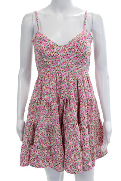 Le Lis Women Fit & Flare Sundress Floral V-Neck Sleeveless Mini Pink Size XS