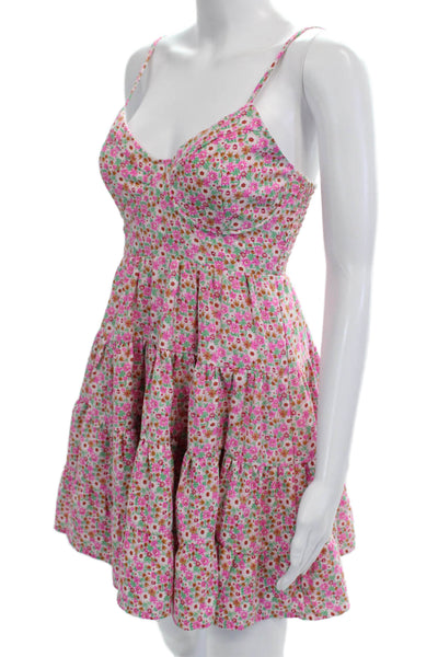 Le Lis Women Fit & Flare Sundress Floral V-Neck Sleeveless Mini Pink Size XS