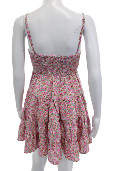 Le Lis Women Fit & Flare Sundress Floral V-Neck Sleeveless Mini Pink Size XS