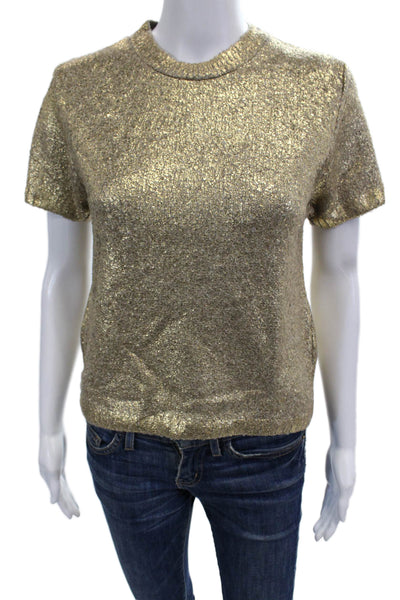 Zara Women Yellow 80s Crew Neck Short Sleeve T-Shirt Polyester Blend Size M