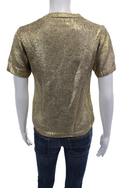 Zara Women Yellow 80s Crew Neck Short Sleeve T-Shirt Polyester Blend Size M