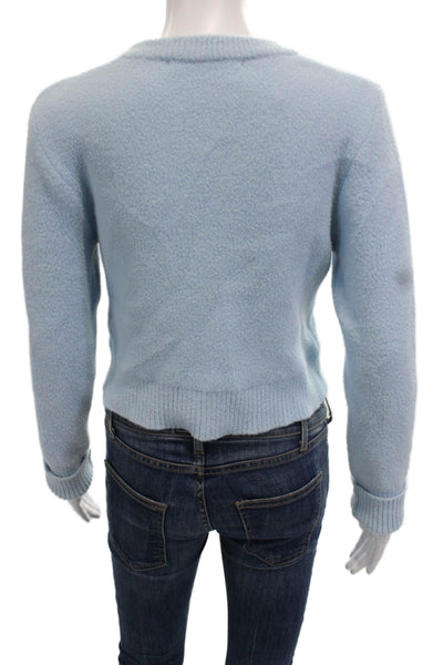 Zara Womens Light Blue Pullover Sweater Crew Neck Button Size L