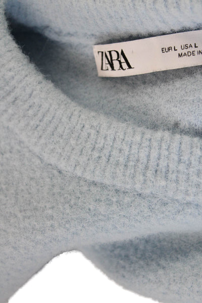 Zara Womens Light Blue Pullover Sweater Crew Neck Button Size L