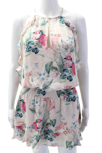 Parker Women Jumpsuit Beige Silk Halter Sleeveless Floral Petite Size S