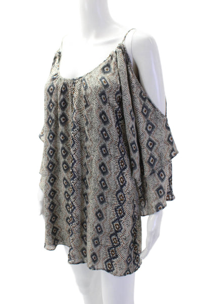 Parker Women Beige Silk Tunic Aztec Geometric Round Neck Size S