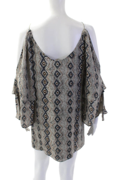 Parker Women Beige Silk Tunic Aztec Geometric Round Neck Size S