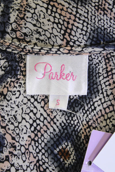 Parker Women Beige Silk Tunic Aztec Geometric Round Neck Size S