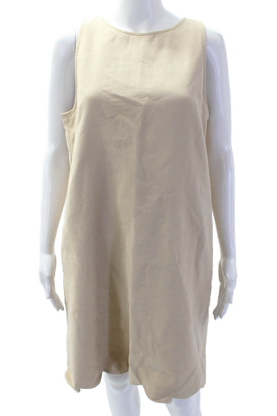 Tara Jarmon Womens Shift Dress Beige Cotton Sleeveless Knee-Length Size 42