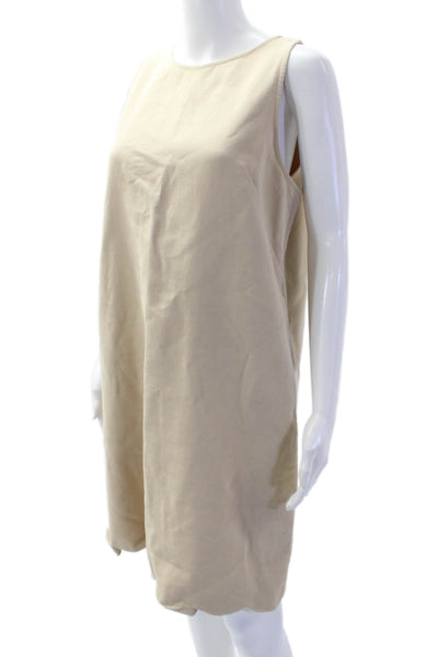 Tara Jarmon Womens Shift Dress Beige Cotton Sleeveless Knee-Length Size 42
