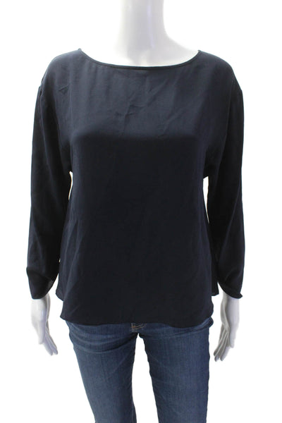 Bailey 44 Women Silk Long Sleeve Round Neck Blouse Dark Blue Size S