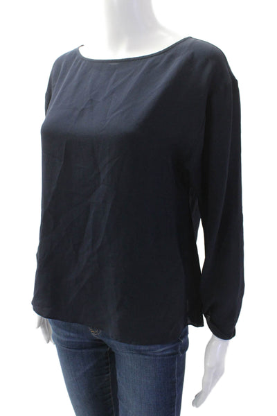 Bailey 44 Women Silk Long Sleeve Round Neck Blouse Dark Blue Size S