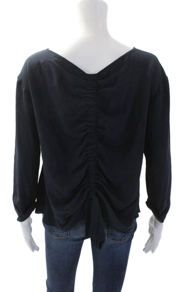 Bailey 44 Women Silk Long Sleeve Round Neck Blouse Dark Blue Size S