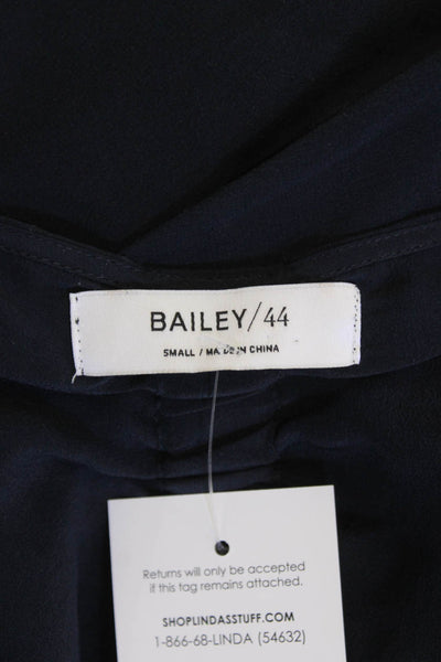 Bailey 44 Women Silk Long Sleeve Round Neck Blouse Dark Blue Size S