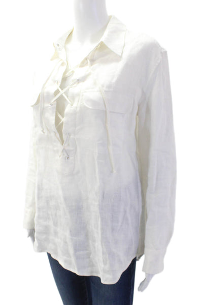 Equipment Femme Women Tunic Blouse White Linen Collared Long Sleeve Boho Size S