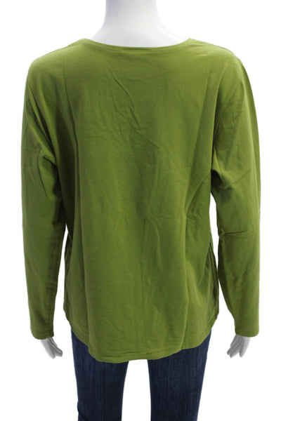 Talbots Women Basic Jersey T-Shirt Green Long Sleeve Round Neck Size XL