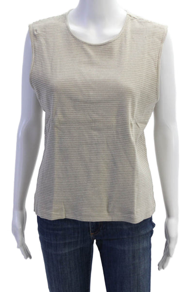 Banana Republic Women Beige Striped Basic Tank Round Neck Sleeveless Size L