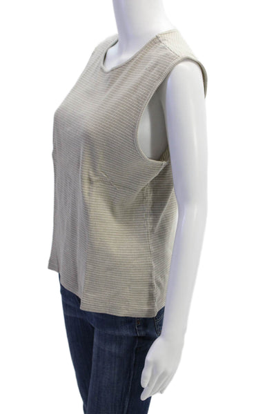 Banana Republic Women Beige Striped Basic Tank Round Neck Sleeveless Size L