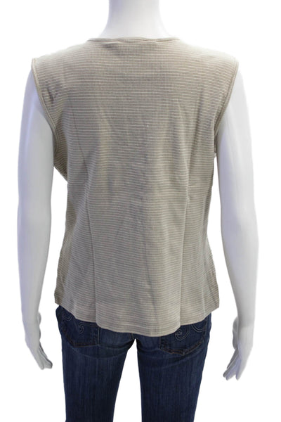 Banana Republic Women Beige Striped Basic Tank Round Neck Sleeveless Size L