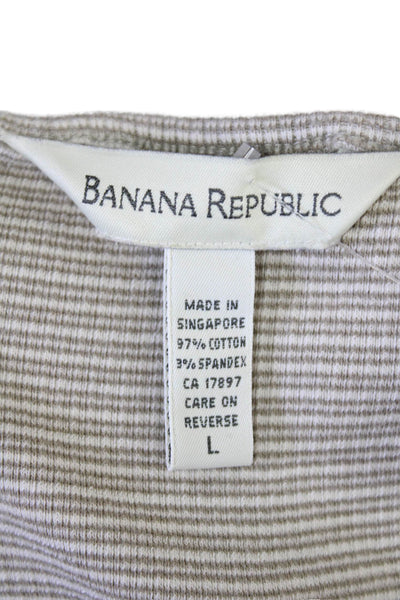 Banana Republic Women Beige Striped Basic Tank Round Neck Sleeveless Size L