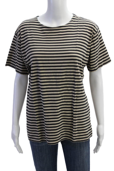 Real Clothes Womens Basic Striped Beige Short Sleeve Round Neck T-Shirt Size L