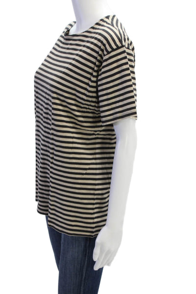 Real Clothes Womens Basic Striped Beige Short Sleeve Round Neck T-Shirt Size L