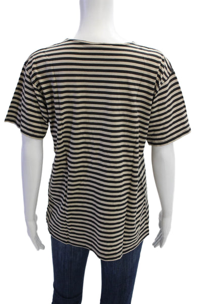 Real Clothes Womens Basic Striped Beige Short Sleeve Round Neck T-Shirt Size L