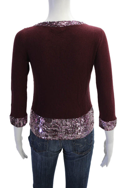 Les Copains Women Purple V-Neck 3/4 Sleeve Silk Wool Sweater 80s Size 42